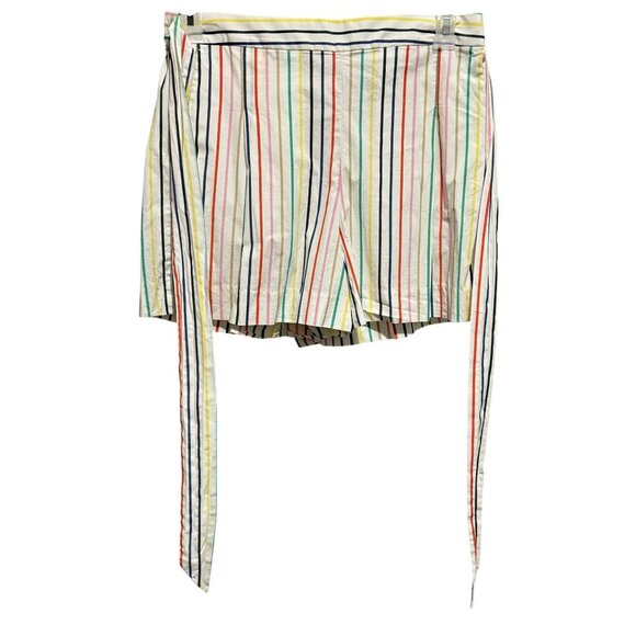J.Crew Womens White Rainbow Stripe Pull On Shorts Tie Belt Pockets Cotton Sz 10 - Picture 1 of 6